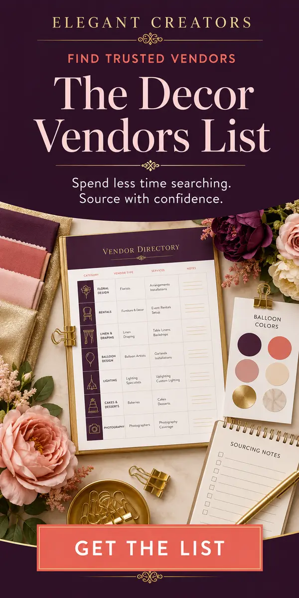 Get the Elegant Creators decor vendors list