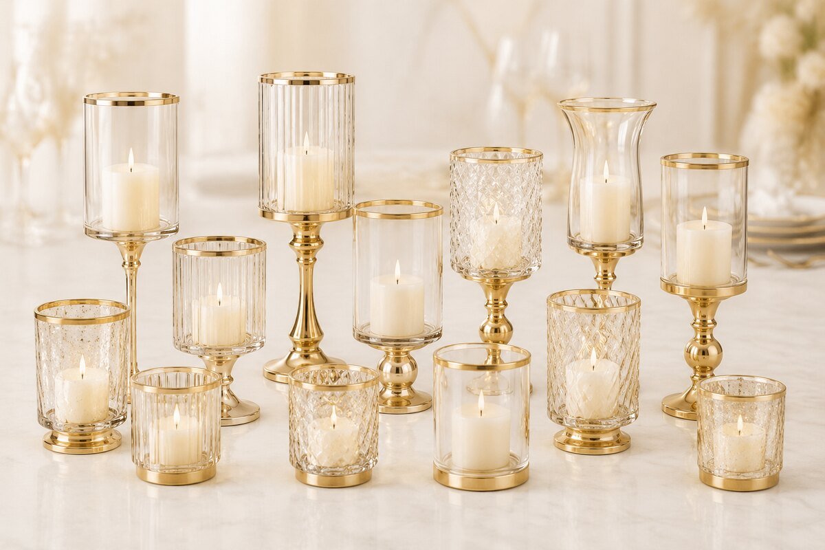 12-Piece Gold Glass Candle Holder Set