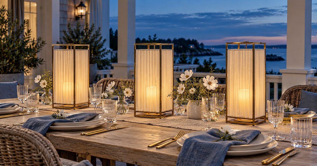 DIY Pleated-Linen Lanterns for an Elegant Porch Dinner